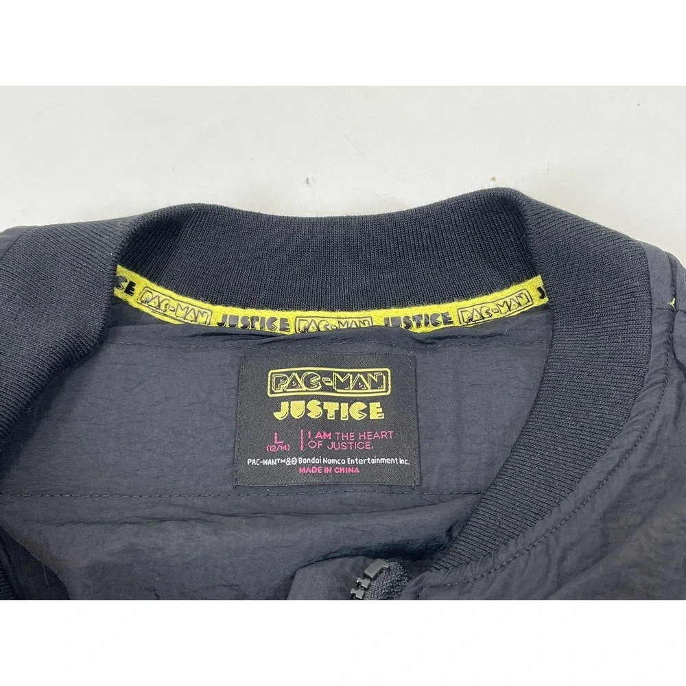 Pacman Justice Girls Mini Bomber Jacket Size L Black‎